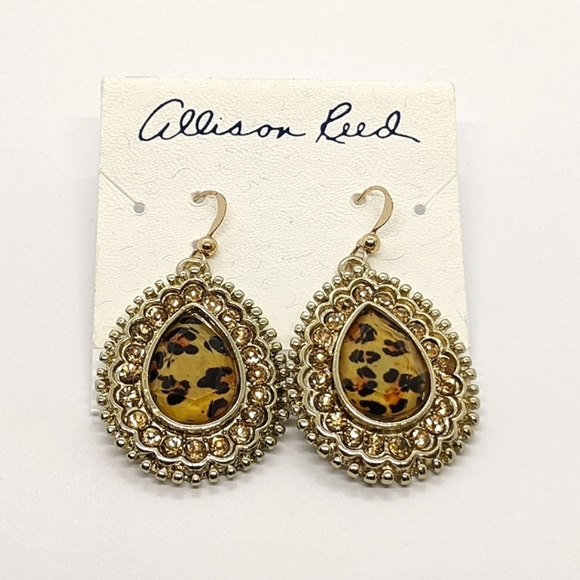 allison Reed Jewelry - NEW❕ ALLISON REED OVAL SHAPE CHEETAH PRINT GOLD TONE CRYSTAL EARRINGS